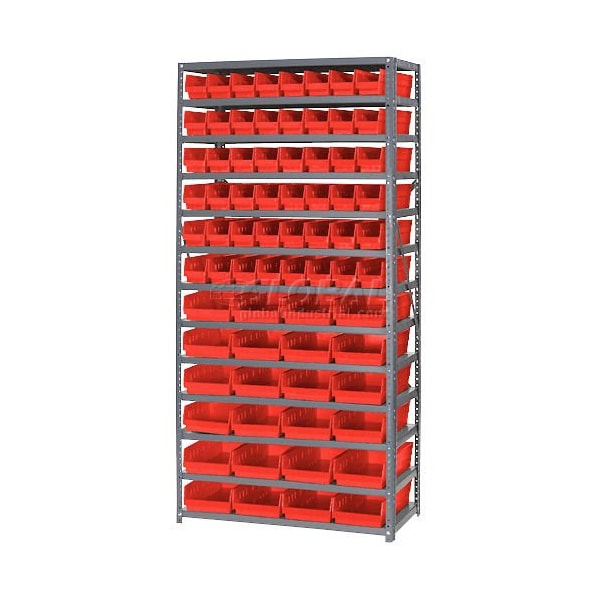 Global Industrial Steel Shelving with Total 72 4inH Plastic Shelf Bins Red, 36x18x72-13 Shelves 603446RD - main